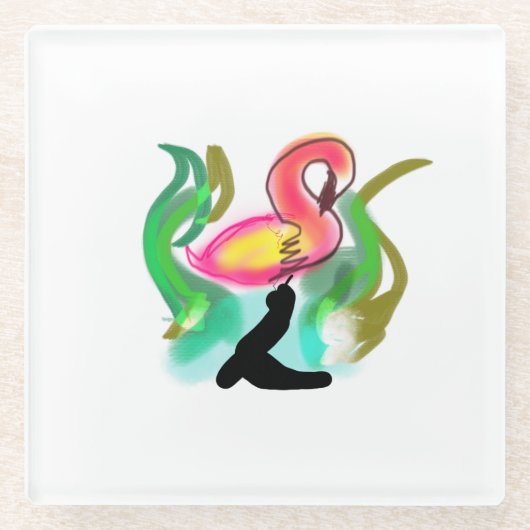 rosaroter Flamingo Sommerflamme Glasuntersetzer (Vorderseite)