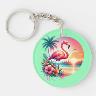 Rosaroter Flamingo Sonnenuntergang Clipart-93938 Schlüsselanhänger