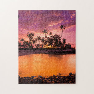 Rosaroter Sonnenuntergang am Hawaii-Strand Puzzle