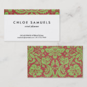 Rosarotes u. grünes Damast-Shabby Chic Visitenkarte (Vorne/Hinten)