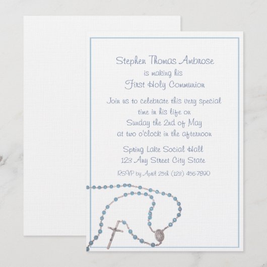 Rosary Blue/Communion Einladung (Vorne/Hinten)