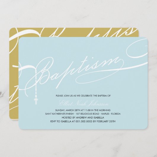 Rosary Cross Blue Religious Einladung (Vorne/Hinten)