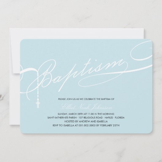 Rosary Cross Blue Religious Einladung (Vorderseite)