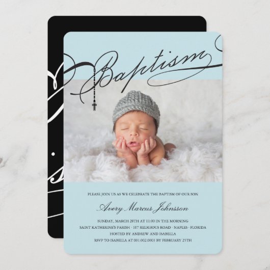 Rosary Cross Boy Foto Religious Einladung (Vorne/Hinten)