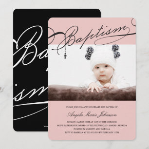 Rosary Cross Girl Pink Foto Einladung