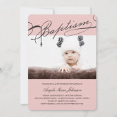 Rosary Cross Girl Pink Foto Einladung (Vorderseite)