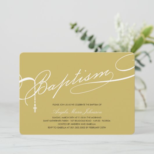 Rosary Cross Gold Religious Einladung (Stehend Vorderseite)