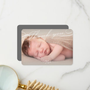 Rosary Cross Monogram Script Foto Religious Dankeskarte