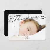 Rosary Cross Monogram Scripted Foto Religious Dankeskarte (Vorne/Hinten)