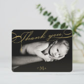 Rosary Cross Monogram Scripted Foto Religious Dankeskarte (Stehend Vorderseite)