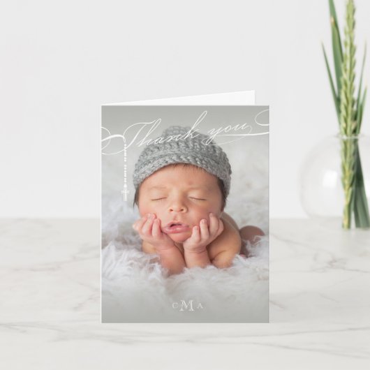 Rosary Cross Monogram Scripted Photo Religious Dankeskarte (Vorderseite)