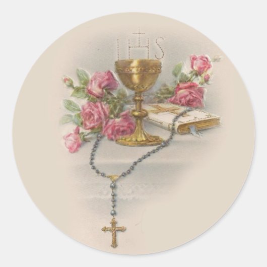 Rosary Eucharist Chalice Bible, Heilige Kommunion Runder Aufkleber (Vorderseite)