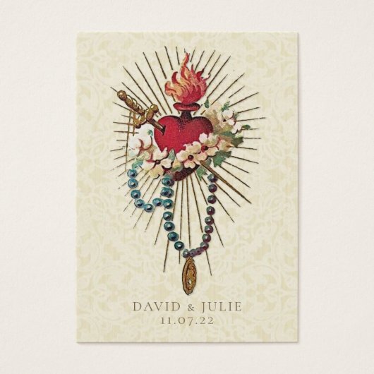 Rosary Mary Heart katholische Hochzeitsgebet-Karte (Vorderseite)