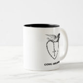 ROSARY MIT DOVE UND OLIVENBRANZ KOMMEN UND PRAKTIE ZWEIFARBIGE TASSE (VorderseiteRechts)