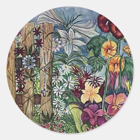 Rosary Prayer Garden Runder Aufkleber (Vorderseite)