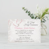 Rosary und Spitzen Erste Kommune Rosa Einladung (Stehend Vorderseite)