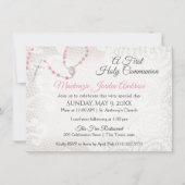 Rosary und Spitzen Erste Kommune Rosa Einladung (Vorderseite)