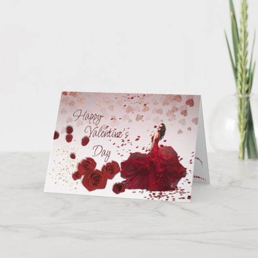  rosas de San Valentín con corazones  Feiertagskarte (Vorderseite)