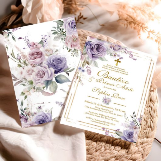 Rosas Moradas para Bautizo & Primer Añito Einladung