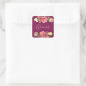 Rosas Rosas, peonías y violetas Quadratischer Aufkleber (Tasche)