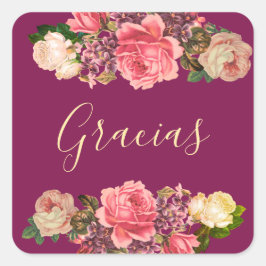 Rosas Rosas, peonías y violetas Quadratischer Aufkleber