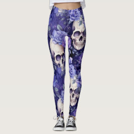 Rosas violetas con calaveras leggings