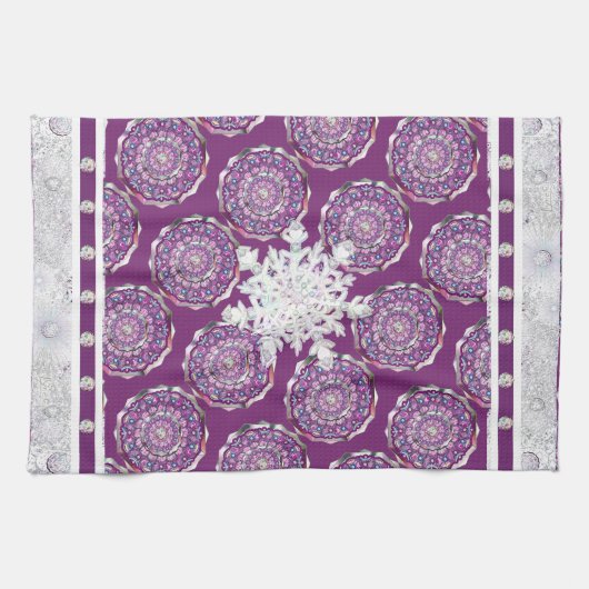 Rosass und Schneeflocke aus Kardinal Geschirrtuch (Horizontal)