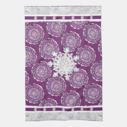 Rosass und Schneeflocke aus Kardinal Geschirrtuch (Vertikal)