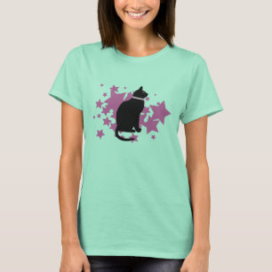 Rosasterne der schwarzen Katze T-Shirt