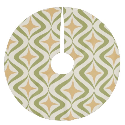 Rosasterne und grüne Wellen Polyester Weihnachtsbaumdecke (Vorderseite)