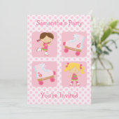 Rosavier quadratische Rollerskating-Party Einladung (Stehend Vorderseite)