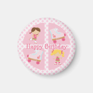 Rosavier quadratischer Rollerskating-Geburtstag Magnet