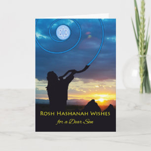 Rosch ha-Schana für Sohn, Schofarhorn und Himmel Feiertagskarte