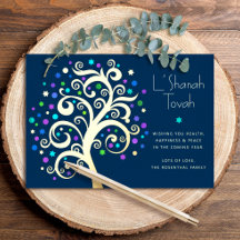 Rosch ha-Schana Navy Blau Baum des Lebens Echtgold