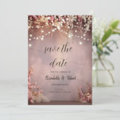 Röschene Blumen Lichterkette Save The Date (Stehend Vorderseite)