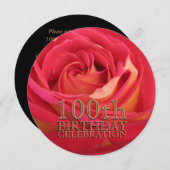 Rose 100. Geburtstagsfeier individuelle Einladung (Vorne/Hinten)