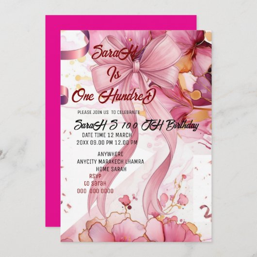 Rose 100. Geburtstagsgeschenk Einladung (Vorne/Hinten)