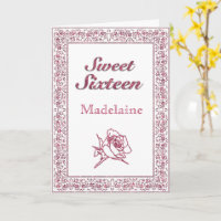 Rose 16 . Geburtstag Card für Vintag rosa Glitzer