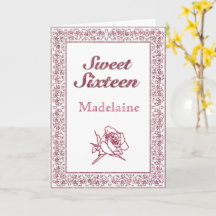 Rose 16 . Geburtstag Card für Vintag rosa Glitzer