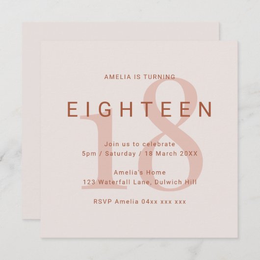 Rose 18. Geburtstagsparty Einladung (Vorne/Hinten)