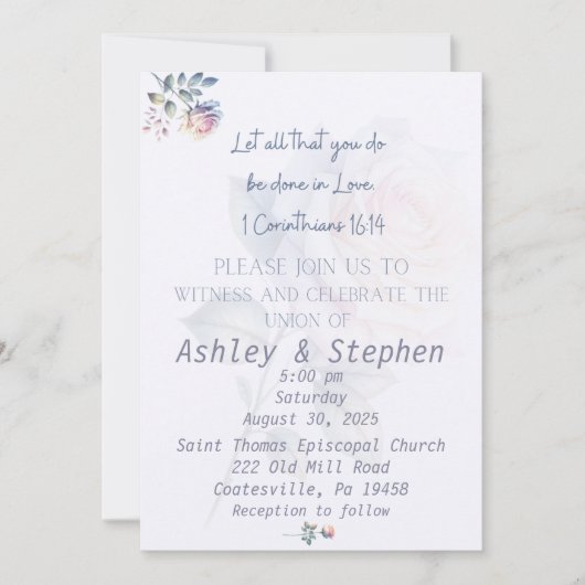 Rose 1 Korinther Christlich Hochzeit Einladung (Vorderseite)