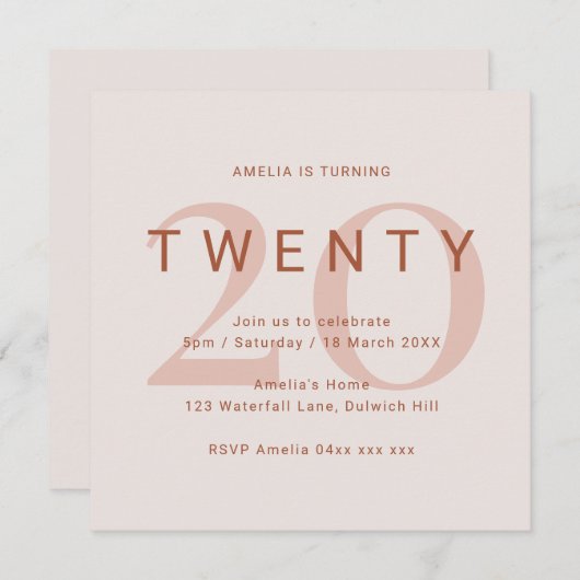 Rose 20. Geburtstagsparty Einladung (Vorne/Hinten)
