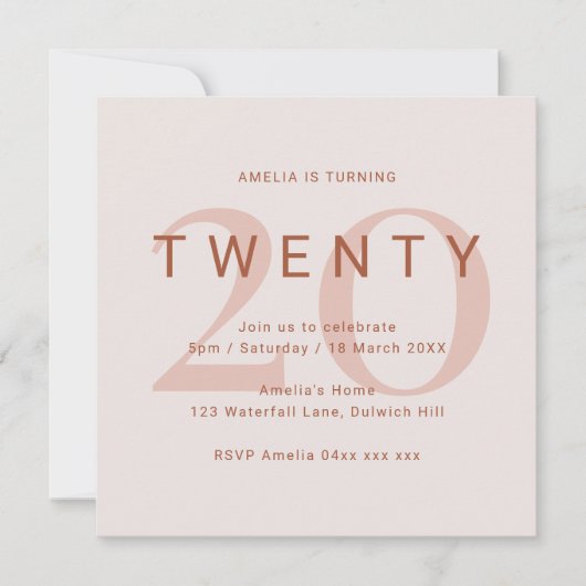 Rose 20. Geburtstagsparty Einladung (Vorderseite)