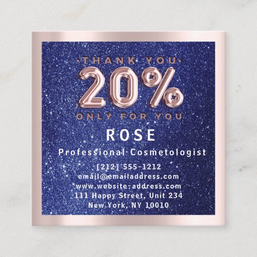 Rose 20 % Rabatt für Logohair Lash Glitzer Navy Terminkarte (Vorderseite)
