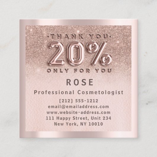 Rose 20% Rabatt Logos Glitzer Ballon Terminkarte (Vorderseite)