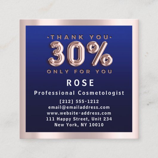 Rose 30 % Rabatt für Logohair Navy Blue Balloon Terminkarte (Vorderseite)