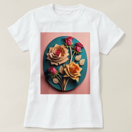 Rose 3D Paper Art Design T - Shirt (Design vorne)