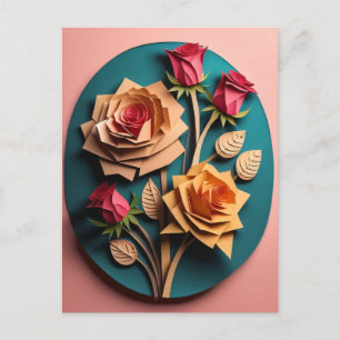Rose 3D Paper Art Design T - Shirt Postkarte