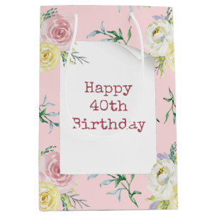 Rose 40. Geburtstag Mittlere Geschenktasche Geschenktüte