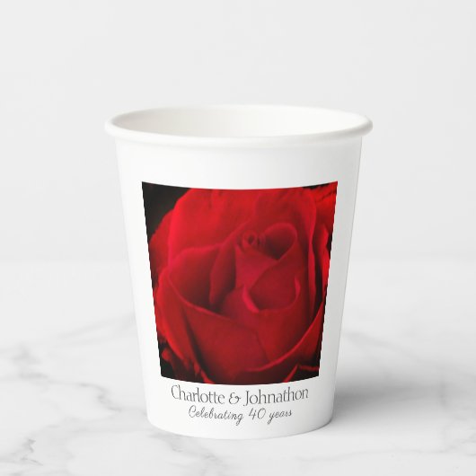 Rose 40. rubinischer Hochzeitstag Pappbecher (Rückseite)